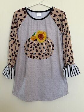 Girl’s Penelope Plumm Leopard Pumpkin Ruffle Tunic Top Size 6
